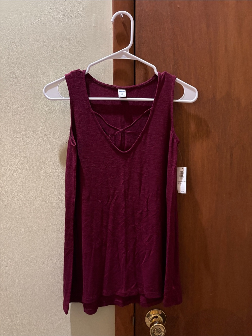 Old Navy Women's Burgundy Sleeveless Tank with Crisscross Neckline